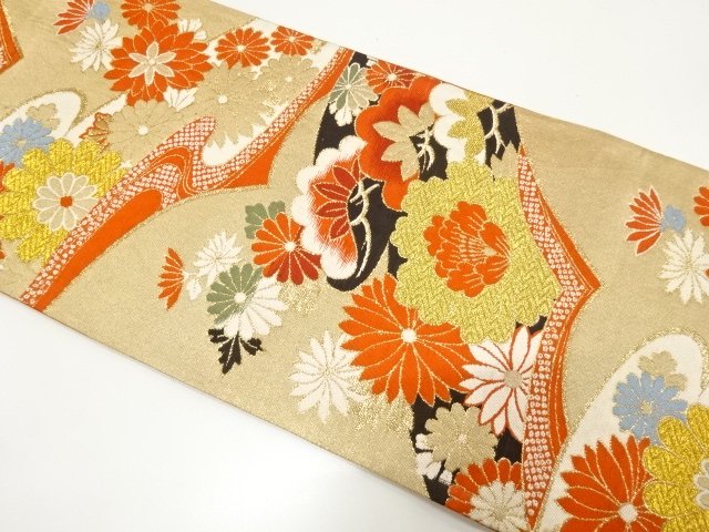 JAPANESE KIMONO / ANTIQUE FUKURO OBI / WOVEN KIKU